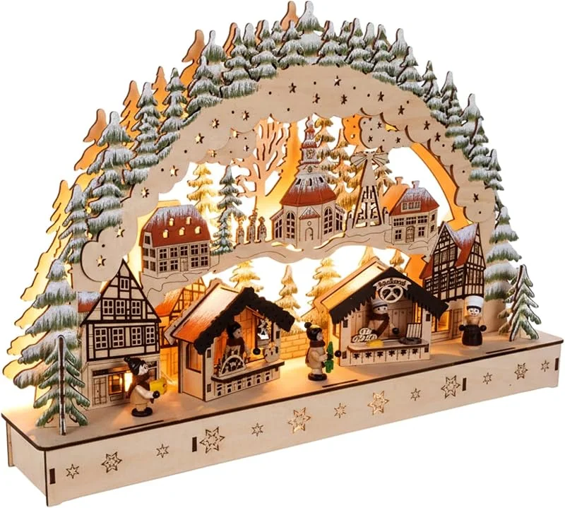 Besuche den Spetebo-Store Spetebo LED Holz Schwibbogen 44 x 30 cm, Motiv Wintermarkt — Weihnachtsdeko