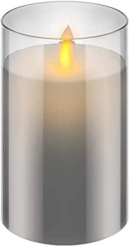 Besuche den goobay-Store LED Echtwachskerze im Glas, 12, 5cm, bewegliche Flamme, Timer, mit Batterie, Grau — Weihnachtsbeleuchtung