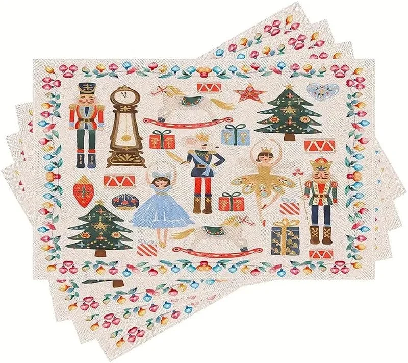 Marke: Lipfer Nussknacker-Weihnachts-platzsets, 4-teilig, Saisonal, Winterlich, Festlich, Vintage, Waschbar — Küche & Haushalt