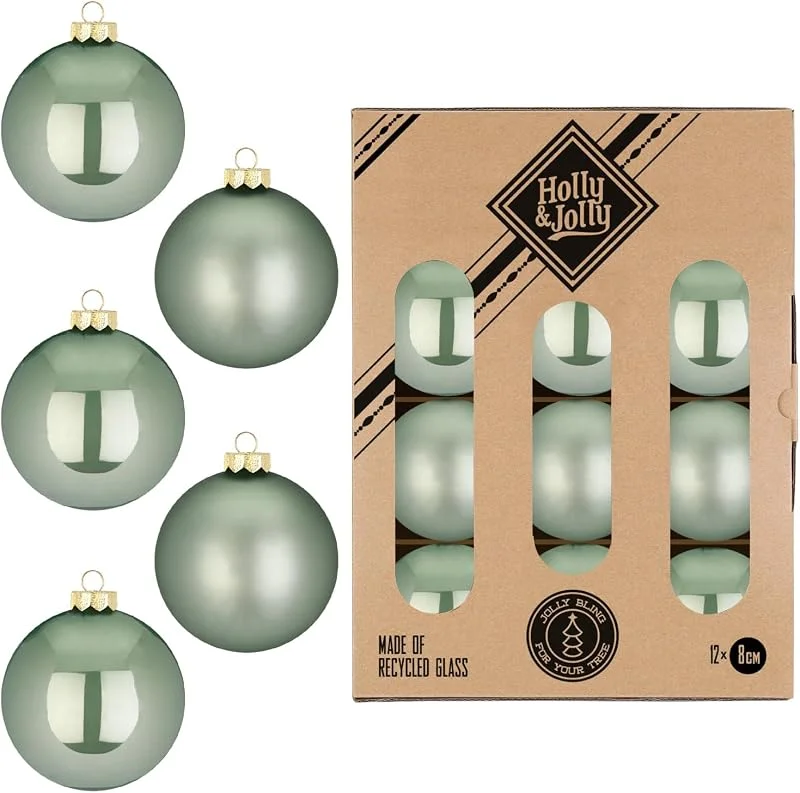 Marke: Holly & Jolly Holly & Jolly - Weihnachtskugeln Mild Sage, 12 Stück — Weihnachtsdeko