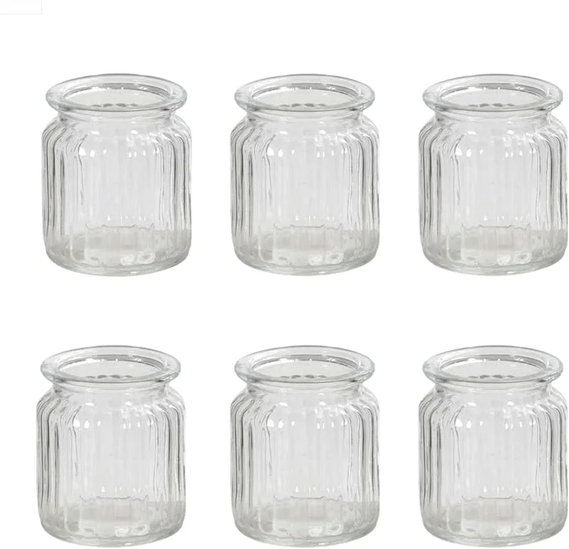 Besuche den Seaside No.64-Store 6er-Träger Windlichter aus Klarglas – Klassische Form – Ø8 x H9 cm — Kerzenlicht Abendessen