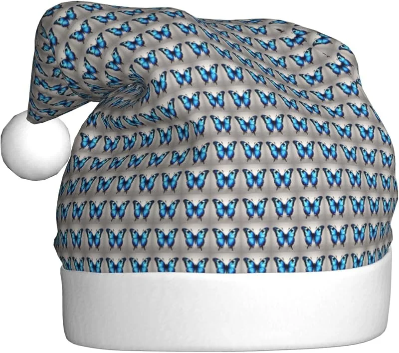 Marke: Tamiger Weihnachtsmützen mit blauem Schmetterlings-Aufdruck, saisonal, festlich — Weihnachtsmode