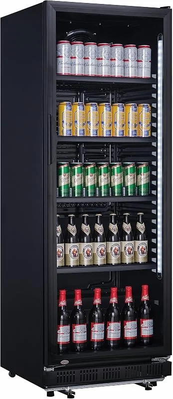 Marke: Generisch Getränkekühlschrank 360 L mit Glastür, Abschließbar, LED-Beleuchtung, 0–10 °C, 5 verstellbare Regale, Schwarz — Wein und Festtafel