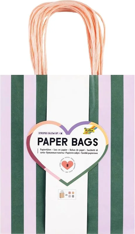 Besuche den folia-Store folia 21827, 8 - Paper Bags STRIPES GLOW UP M, 8 Stück — Geschenkverpackung