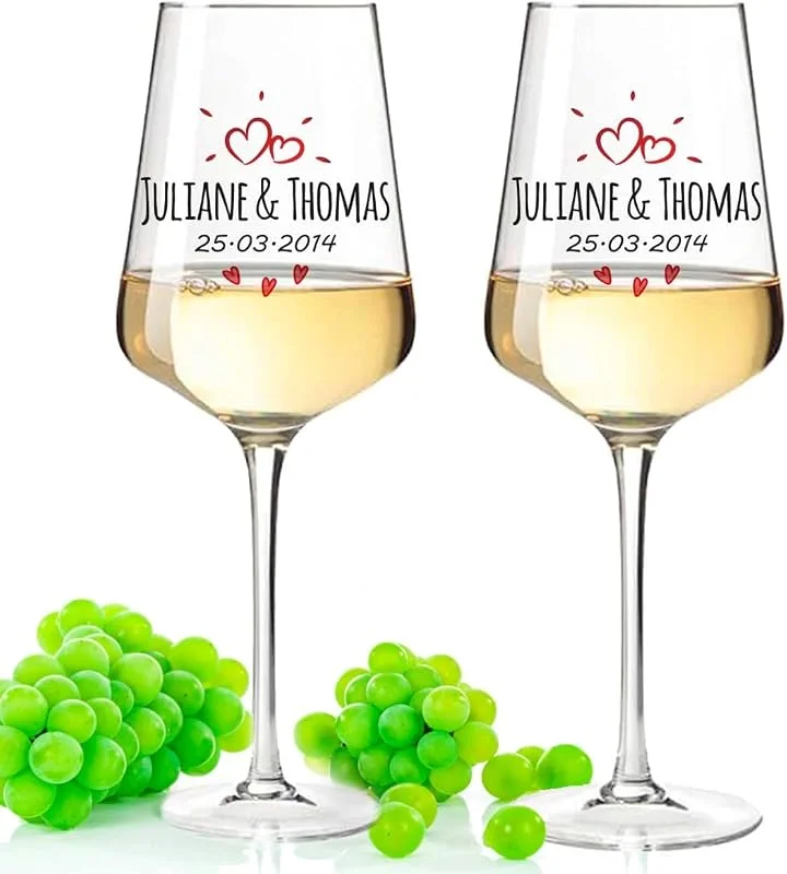 Besuche den GRAVURZEILE-Store GRAVURZEILE 2x Weingläser - Sunshine Love Design - bedruckt mit Wunschnamen & Datum - Geschenk zur Hochzeit, Verlobung & Jahrestag - ein perfektes Hochzeitsgeschenk — Wein und Festtafel
