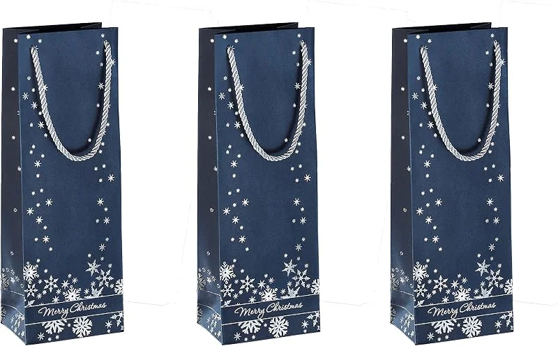 Besuche den Sigel-Store SIGEL Premium Flaschen Geschenktüten aus Papier Silver Snowflakes 3er Set — Geschenkverpackung
