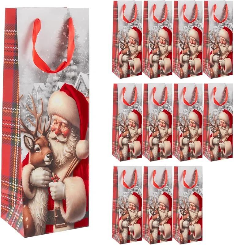 Besuche den Idena-Store Idena Flaschentasche Weihnachtsmann & Rentier, 12 Stück, 13 x 35 x 9 cm — Geschenkverpackung