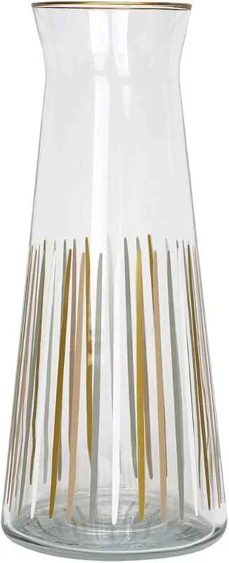 Besuche den Talking Tables-Store Talking Tables Weiß und Gold Gestreifte Glaskaraffe Krug, 25 cm Schmalhalsglas Karaffe für Kühlschrank, Wasser, Milch, Eistee, Saft, Getränke — Wein und Festtafel