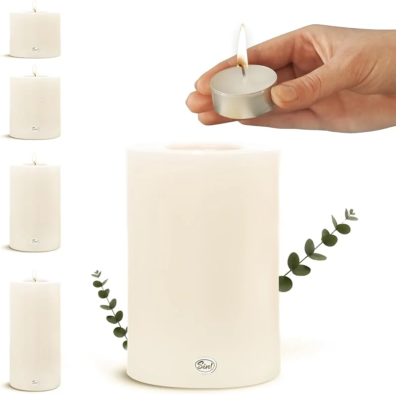 Besuche den Sin!-Store Sin! 1x Teelichthalter & Dauerkerze Trend Durchmesser 8cm Höhe 9cm warmweiß - Die Kerze die Nicht schmilzt! Kunststoffkerze mit Teelicht 4 Std. Brenndauer Made in Germany — Advent und Tisch
