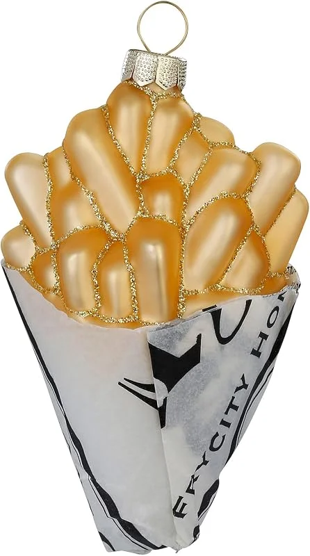 Besuche den Inge-glas-Store Christbaumschmuck Glas 10cm - Pommestüte Figur zum Aufhängen - Weihnachtsbaum Anhänger für Weihnachten - Christbaumanhänger & Weihnachtsbaumschmuck - Essen Fastfood Pommes Frites Gelb Weiß — Weihnachtsdeko
