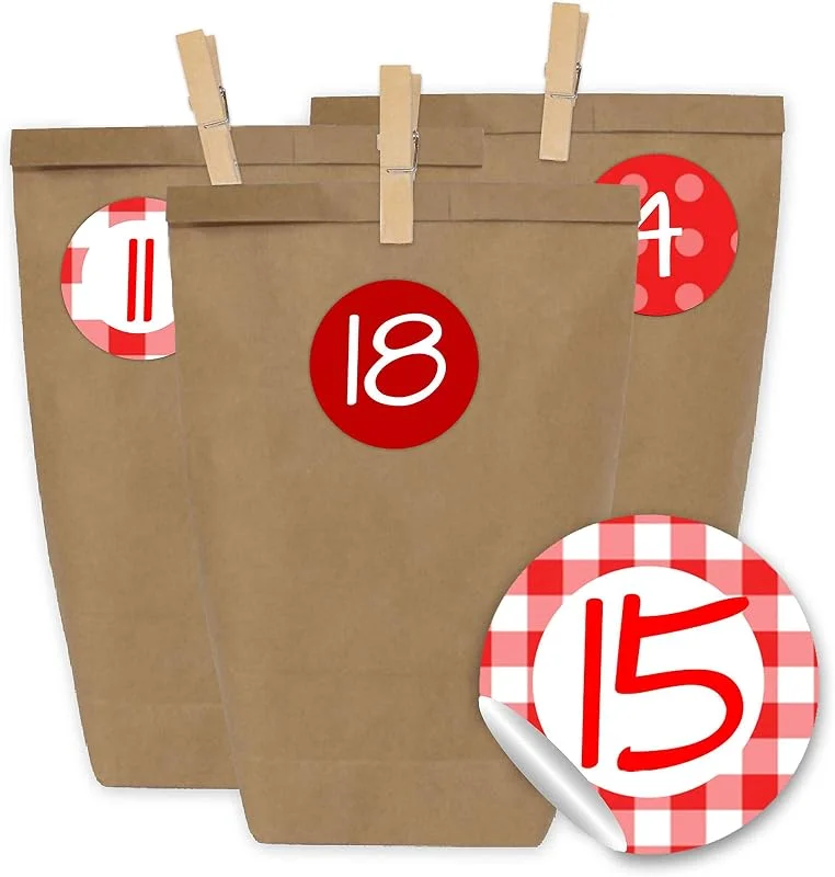 Besuche den Papierdrachen-Store Adventskalender zum Befüllen 2020-24 Geschenktüten und 24 Zahlenaufkleber und Klammern - Motiv Weihnachtlich Rot - zum Befüllen und Basteln - Weihnachten 2020 - Mini Set Nr 20 — Geschenkverpackung
