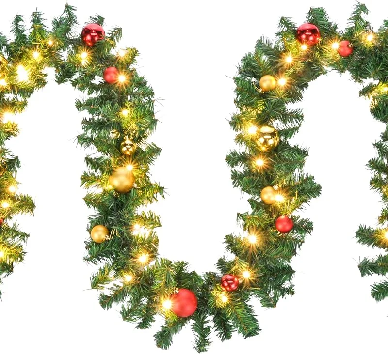 Marke: Haushalt International Haushalt International Tannengirlande aussen 5m - Grüne Girlande mit Lichterkette (80x LED), 5 Meter Girlande mit Licht und Kugeln als Weihnachtsdeko aussen