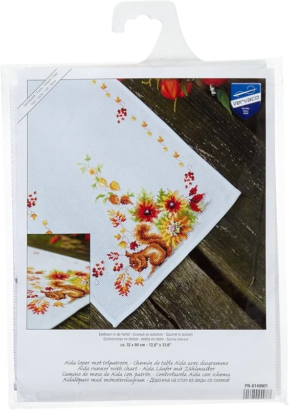 Besuche den Vervaco-Store Vervaco Stickpackung Tischläufer Zählmusterpackung Kreuzstich Eichhörnchen im Herbst Stickläufer zum Selbersticken Stickset Weihnachten Kreativ Set für Erwachsene 32 x 84 cm Kreatives Geschenk — Advent und Tisch