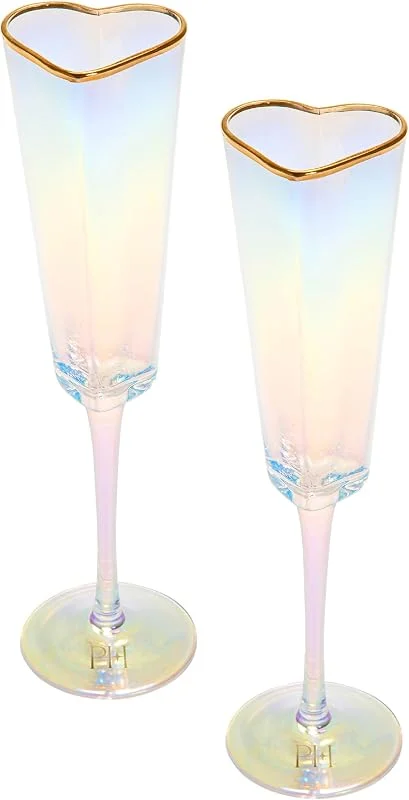 Marke: Paris Hilton Paris Hilton Herzförmiges Champagnerflöten-Geschenkset, elegantes, handgefertigtes Glaswaren-Set, perfekt für Feiern, Hochzeiten oder jeden besonderen Anlass, 2-teiliges Set, 156 ml, schillernd mit — Wein und Festtafel