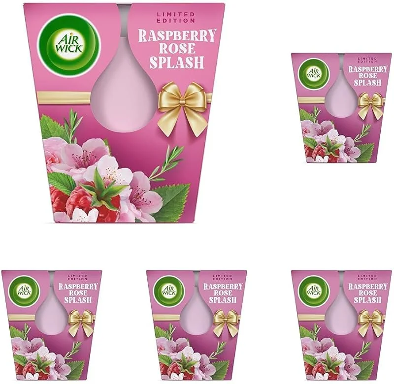 Besuche den Air Wick-Store Air Wick Wohlfühl-Duftkerze XL im Glas – Duft: Raspberry Rose Splash – Bis zu 40 Stunden Brenndauer – Enthält natürliche ätherische Öle – 220 g Duftkerze (Packung mit 5) — Kerzenlicht Abendessen