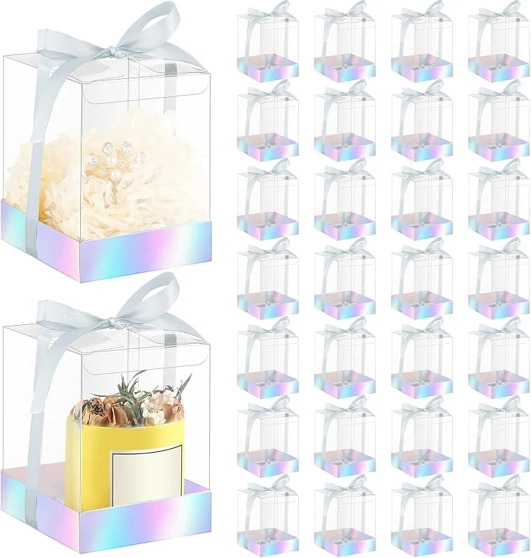 Marke: Cunno 36er-Set, 8, 9 x 8, 9 x 10, 9 cm, transparente Kerzen-Geschenk-Box, Verpackung, 113, 4–510 ml, Teelichthalter, Großpack-Papier-Bodenabdeckung mit Band, für Weihnachten, Hochzeit, Babyparty, Party — Kerzenlicht Abendessen