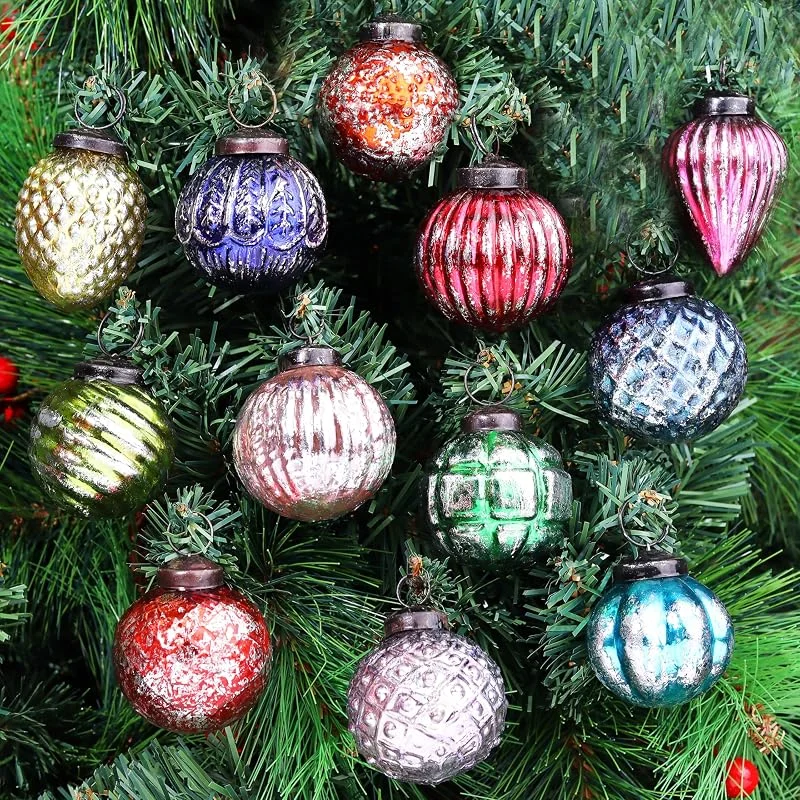 Marke: Indian Shelf IndianShelf 12 Vintage Weihnachtskugeln Ornament - Antike Glas Weihnachtskugel - Retro Weihnachtsdekorationen - Weihnachtsbaumschmuck - Große Ornamente