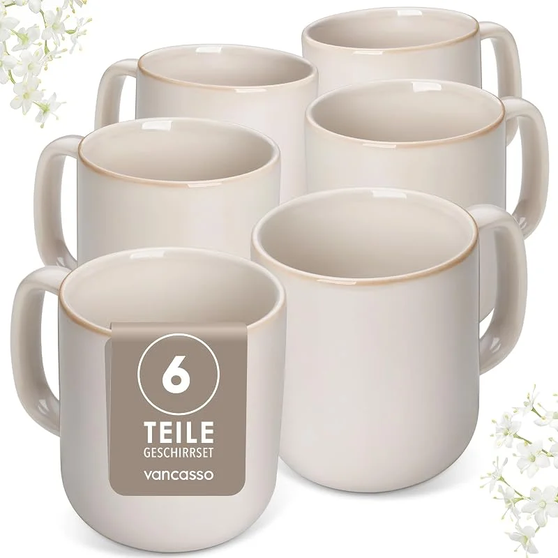 Besuche den vancasso-Store Kaffeetassen Set 6er, vancasso PLAYA Tassen Set 6 Stück mit Henkel 480ml — Advent und Tisch