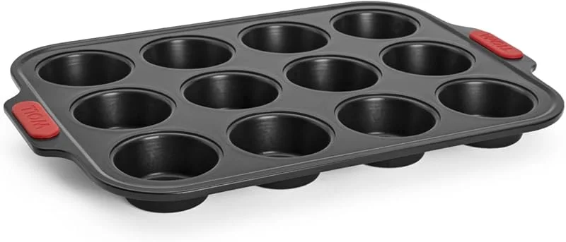 Woll Bakeware Muffinform für 12 Stück, mit hitzebeständigen Silikongriffen bis 230°C, PFAS-frei, zweilagige Antihaftbeschichtung, aluminisierter Stahl, schwarz — Weihnachtskueche