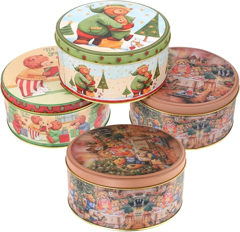 Besuche den DOITOOL-Store DOITOOL 4 Stück Weihnachts-Keksdosen mit Deckel, Geschenkboxen-Set, Weihnachts-Keksboxen zum Verschenken von Weihnachten, bedruckt für, Süßigkeiten, Urlaub, Partyzubehör — Geschenkverpackung