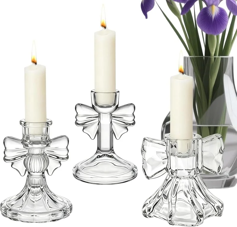Marke: Générique Kerzenhalter aus Glas, 3 Tafelaufsätze, transparent und modern — Kerzenlicht Abendessen