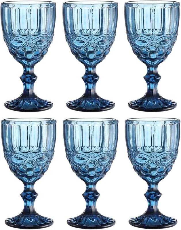 Besuche den GMMH-Store GMMH Vintage 6er-Set Farbige Weingläser und Trinkgläser mit Prägung Relief (Schleife, Blau, Weinglas) Kelch, Trinkglas, Wasserglas, Longdrinkgläser, Cocktail Gläser, Glas, Glaskelche — Wein und Festtafel