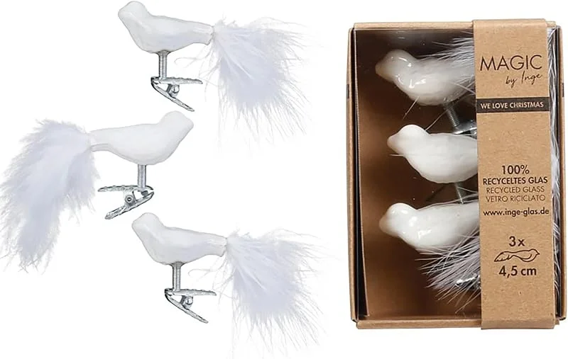 Besuche den Inge-glas-Store Christbaumschmuck Vögel auf Clip 4, 5cm Glas 3er Set - Kleine Christbaumkugeln für Weihnachtsbaum - Weihnachtsbaumkugeln & Weihnachtsbaumschmuck zu Weihnachten - Pure White — Weihnachtsdeko