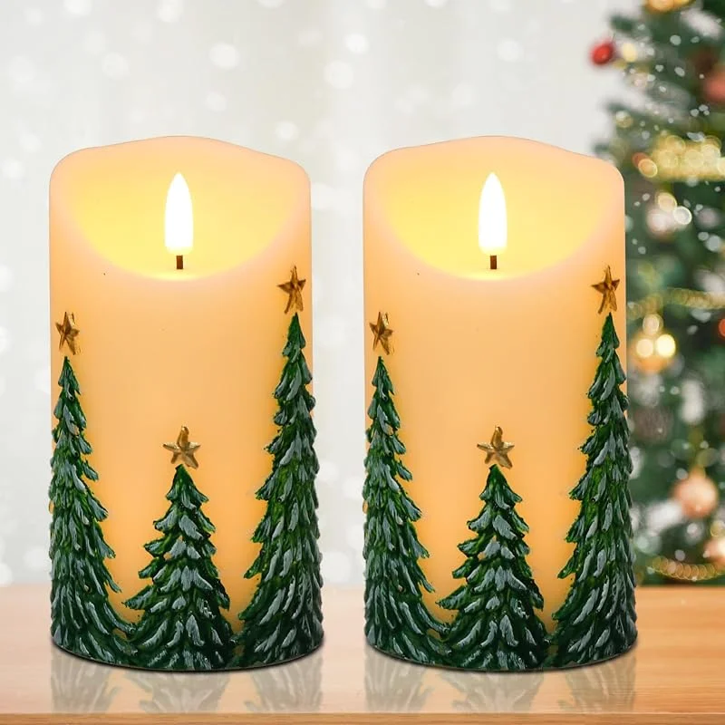 Marke: DRomance Flammenlose flackernde Weihnachtsbaumkerzen, batteriebetrieben mit 6-Stunden-Timer, 3D-Docht, LED-Stumpenkerzen, echtes Wachs, handbemalt, Abendessen, Urlaub, Weihnachten, Innendekoration (2 — Weihnachtsbeleuchtung