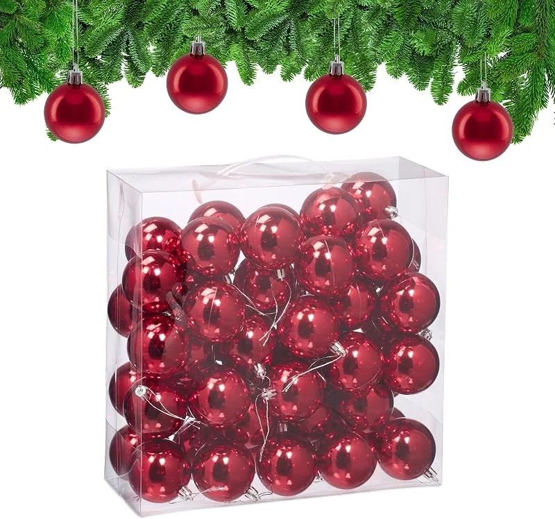 Besuche den Relaxdays-Store Relaxdays Weihnachtskugeln im 50er Set, Kunststoff, D: 6cm, Festliche Weihnachtsbaumdeko, Baumschmuck glänzend, Farbwahl — Weihnachtsdeko