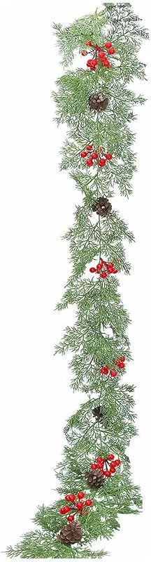 Marke: Nuyhgtr Künstliche Tannengirlande 200 cm mit Zapfen und roten Beeren Aufhänger — Weihnachtsdeko