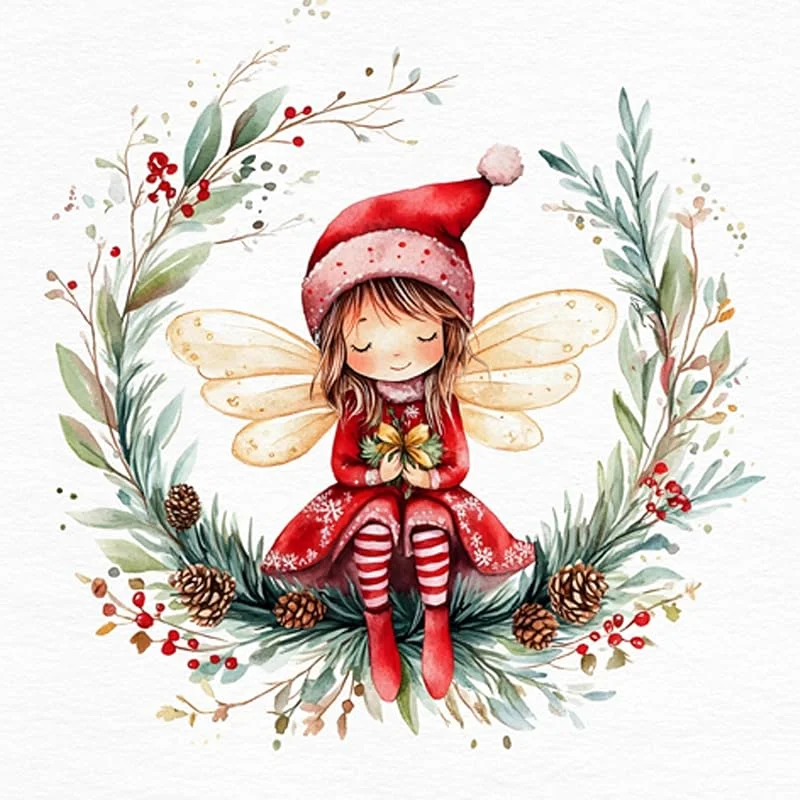 Marke: ti-flair 20 Servietten Fee im Kranz als Tischdeko. Papierservietten mit Motiv. Auch für Decoupage und Serviettentechnik 33x33cm — Advent und Tisch