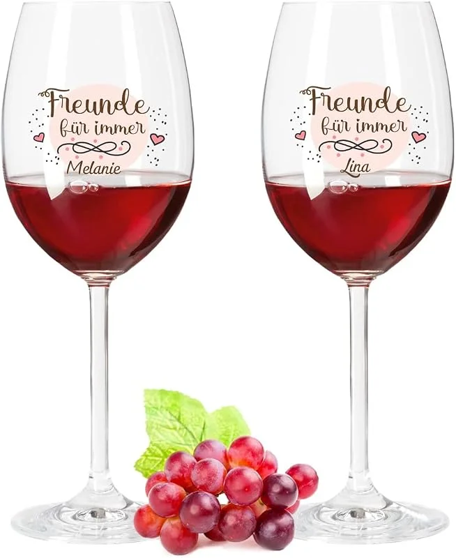 Besuche den GRAVURZEILE-Store GRAVURZEILE Weingläser - Freunde für immer - Personalisiert mit Namen- Geschenkset für die beste Freundin als Geburtstagsgeschenk - Der perfekte Mädelsabend bei Gutem Wein — Wein und Festtafel
