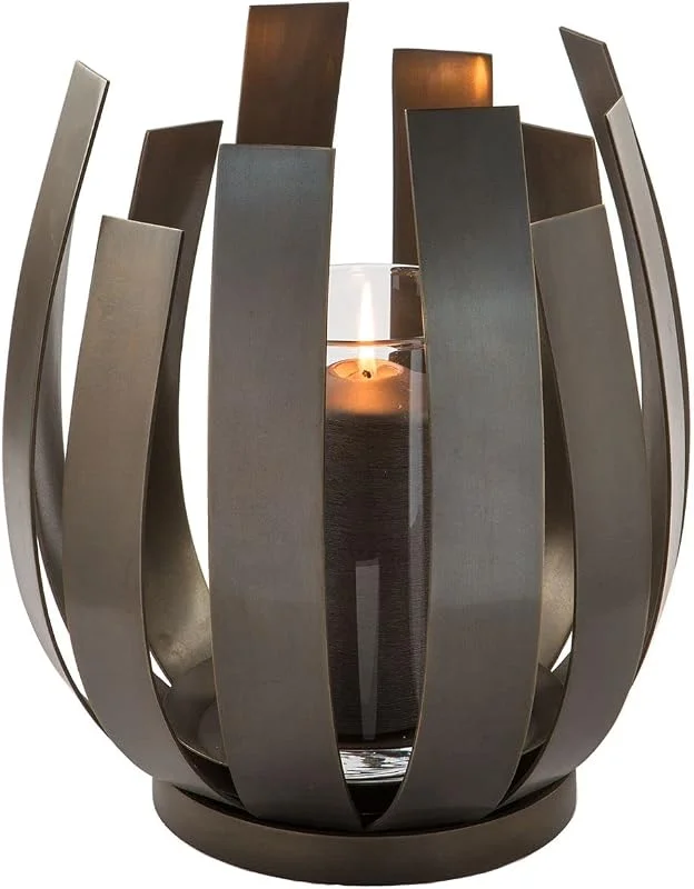 Besuche den Fink-Store Fink Orfea, Windlicht mit Glas, Edelstahl, antik Bronze, H= 30 cm, Ø 28 cm Neuheit 2020 146111 — Kerzenlicht Abendessen
