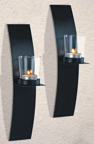 Besuche den Novaliv-Store Novaliv 2X Wandkerzenhalter aus Metall mit Glas 29 x 10 x 6 cm Schwarz Kerzenhalter Wand Teelichterhalter Deko Wohnzimmer Dekoration Wanddeko Vintage Deko Teelicht Wandhalter — Kerzenlicht Abendessen