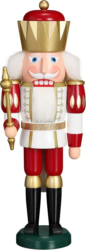 Besuche den Seiffener Volkskunst-Store Seiffener Volkskunst Nussknacker König exklusiv 40 cm hoch Figur aus Holz Original Erzgebirgskunst rot-weiß-Gold — Weihnachtsdeko