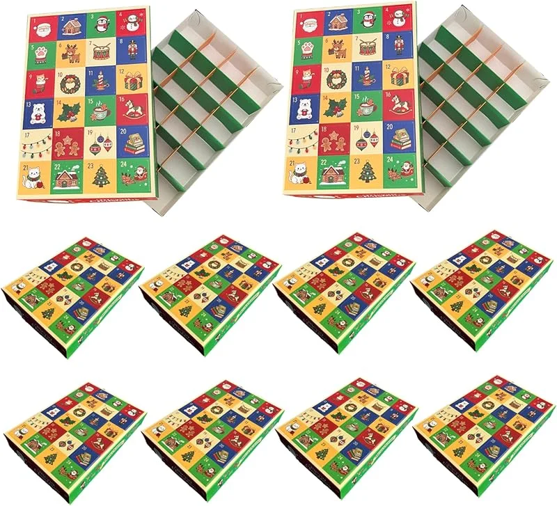 Marke: Aetherize 10er-Pack Adventskalender-Box zum Selbermachen, 24 befüllbare Fächer, leere Adventskalender-Box zum Befüllen für den Weihnachts-Countdown, grün — Advent und Tisch