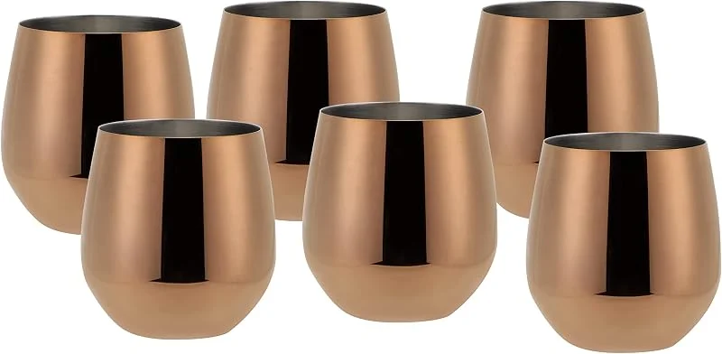 Besuche den ECHTWERK-Store ECHTWERK Weingläser, 6-tlg Rotweingläser, Trinkbecher aus Edelstahl, Unzerbrechliche Trinkgläser, Bruchsichere Gläser, Kupfer-Edition, 500 ml — Wein und Festtafel