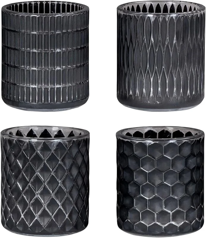Besuche den levandeo-Store levandeo 4er Set Teelichthalter Schwarz Glas Windlicht Tischdeko Kerzenhalter Kerzen Deko Wohndeko Kerzenglas — Kerzenlicht Abendessen