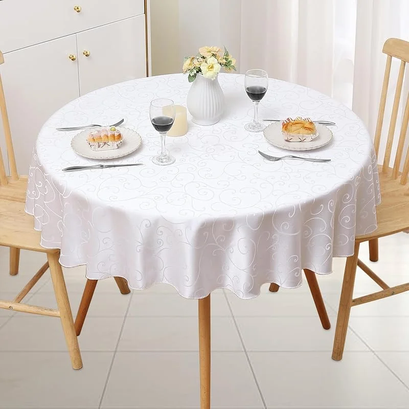 Besuche den Trimming Shop-Store Trimming Shop Weiß Rund Damast Tischdecke mit einem Überzug Zweig Wirbel-Muster für Weihnachten Geschirr, Bankett, Partys, Abendessen, Küche, Restaurant, Hochzeit (Einzeln) - 1stk, 228cm — Küche & Haushalt