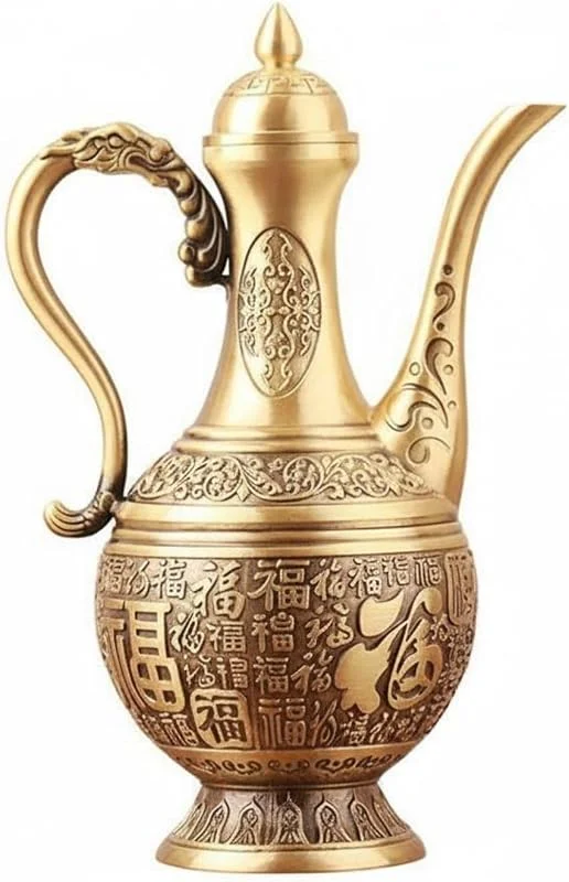 Marke: BLWOTMOR Brass Wein Dekanter Orientalisches Trinkgefäß mit Kunstvoller Gravur Und Langem Hals aus Solidem Metall als Attraktives Einzelobjekt für Hauptdekoration Büro Geschenk Bankett, S — Wein und Festtafel