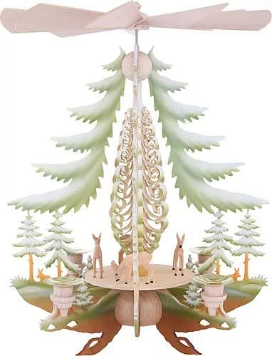 Besuche den Seiffener Volkskunst-Store Kunstgewerbe Taulin Weihnachtspyramide 1-stöckige Pyramide mit geschnitzten Rehen, farbig - 35cm - Original Erzgebirge — Weihnachtsdeko