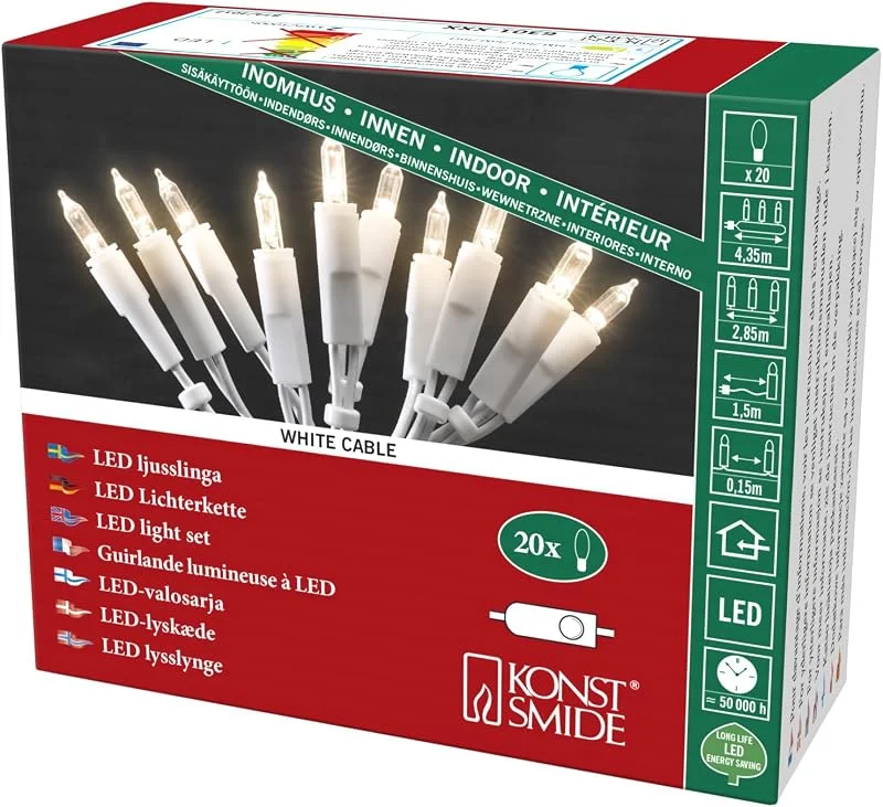 Besuche den Konstsmide-Store Konstsmide LED Lichterkette, mit an, aus Schalter, 20 warm weiße Dioden, 230V, Innen, weißes Kabel - 6301-102 — Weihnachtsbeleuchtung