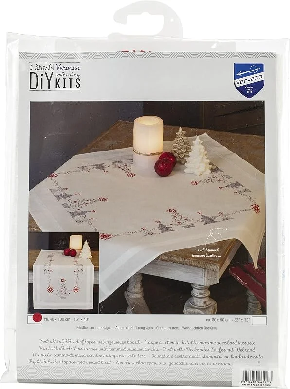 Besuche den Vervaco-Store Vervaco Stickpackung Kreuzstich Set Vorgedruckt Tischläufer Weihnachtlich Rot, Grau Stickdecken Vorgezeichnet DIY Basteln Kreativ Stickläufer zum Selbersticken 40 x 100 cm Stickset — Küche & Haushalt