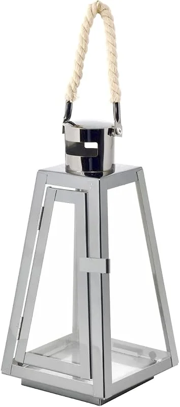 Marke: H&H Laterne aus Edelstahl, titanfarben, 13 x 13 x 26 cm — Kerzenlicht Abendessen