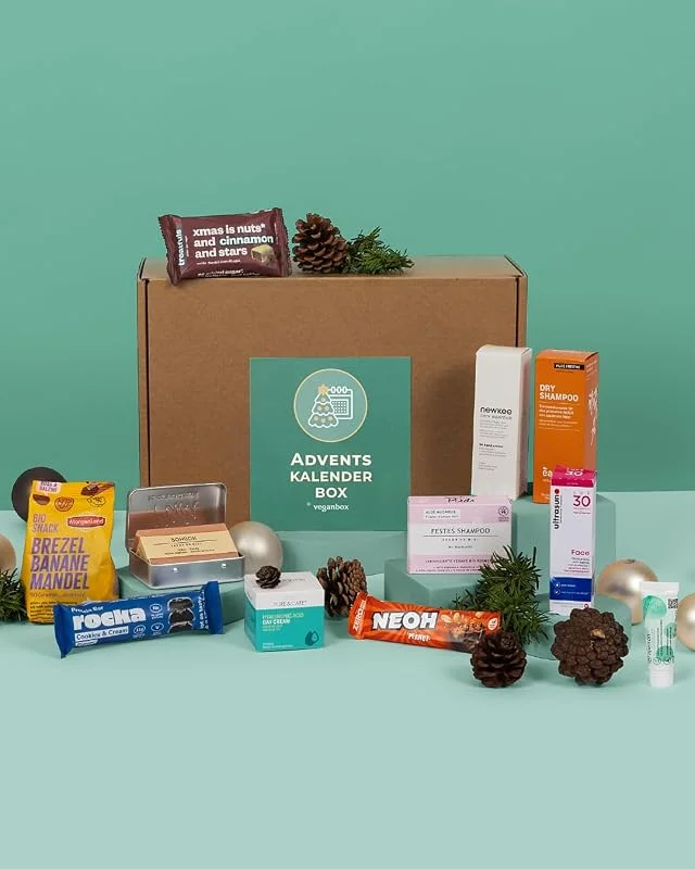 Besuche den veganbox get inspired-Store VEGAN BOX® Adventskalender 2026 Refill Box 24 Vegane Pflege & Food Produkte — Advent und Tisch