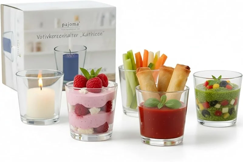 Besuche den pajoma-Store Teelichtgläser, 12er Set Trichterform 7, 5 x 5, 5 x 7, 5 cm für Tischdeko, Gastgeschenke, Hochzeitsdeko, Partydeko etc. — Kerzenlicht Abendessen