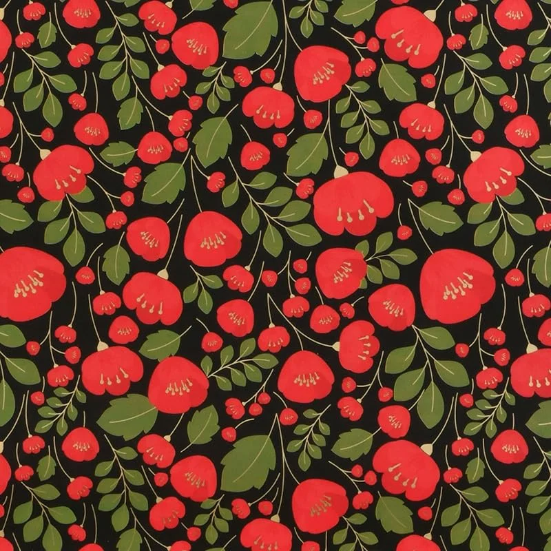 Marke: Star Geschenkpapier 70cm x 2m Rolle mit roten Blumen - Geschenkpapierrolle in Schwarz & Gold - Verpackungspapier für Geburtstag Hochzeit Weihnachten & besondere Anlässe - Mohnblumen — Geschenkverpackung