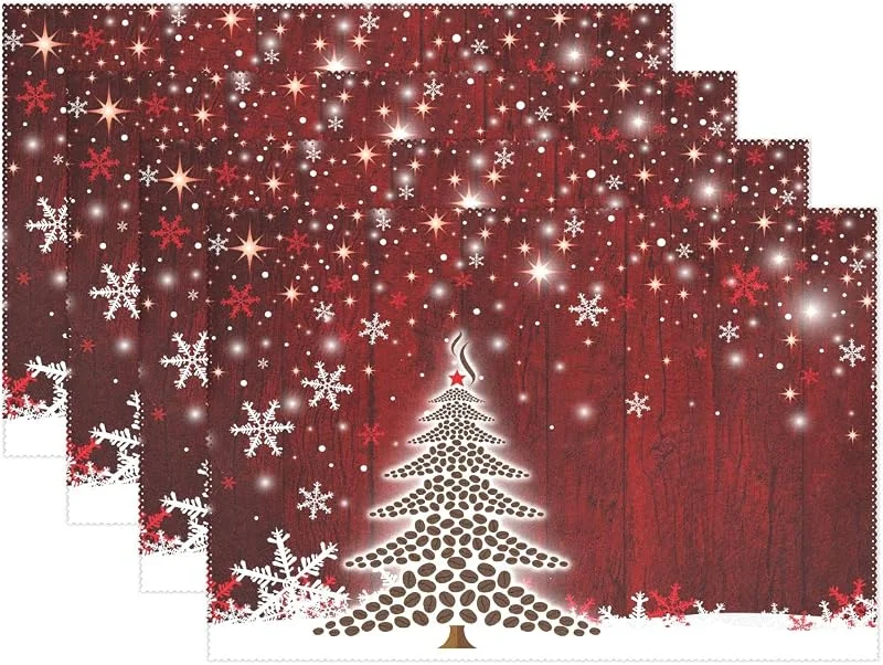 Marke: HMZXZ RXYY Tischsets von 1, Fröhlich Weihnachten Baum Schneeflocken Platzsets Essen Tabelle Matten Hitze Beständig Dauerhaft Waschbar für Zuhause Küche — Küche & Haushalt