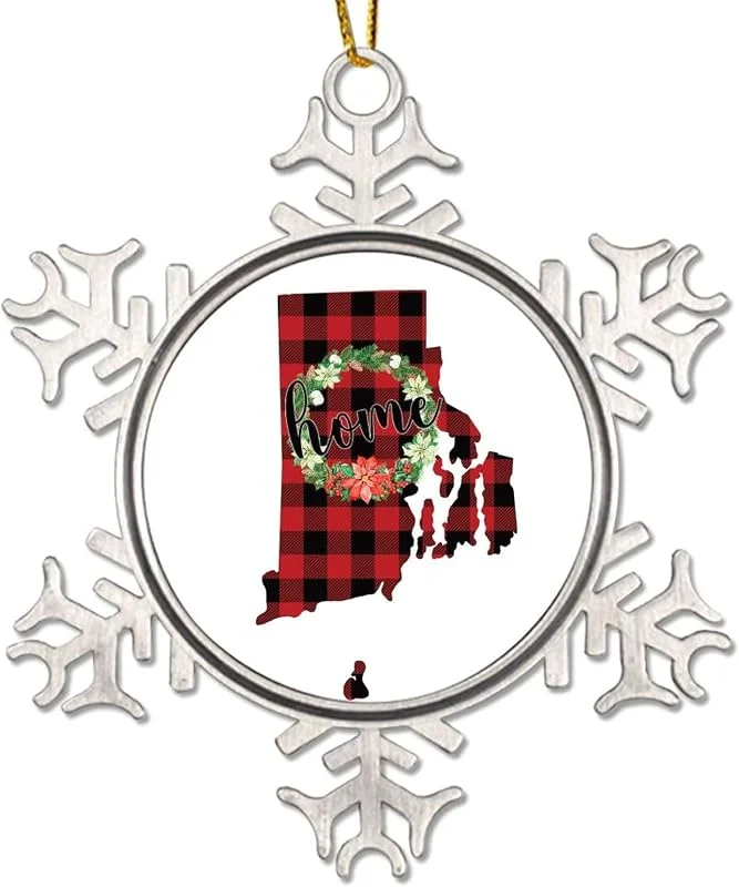 Marke: CowkissSign Weihnachtskranz Rhode Island States Weihnachtsstrumpf Füllung Geschenk für Kind Home State Rot und Schwarz Plaid Dekorative Hängende Ornamente Patriotische USA Staat Weihnachtsdekorationen