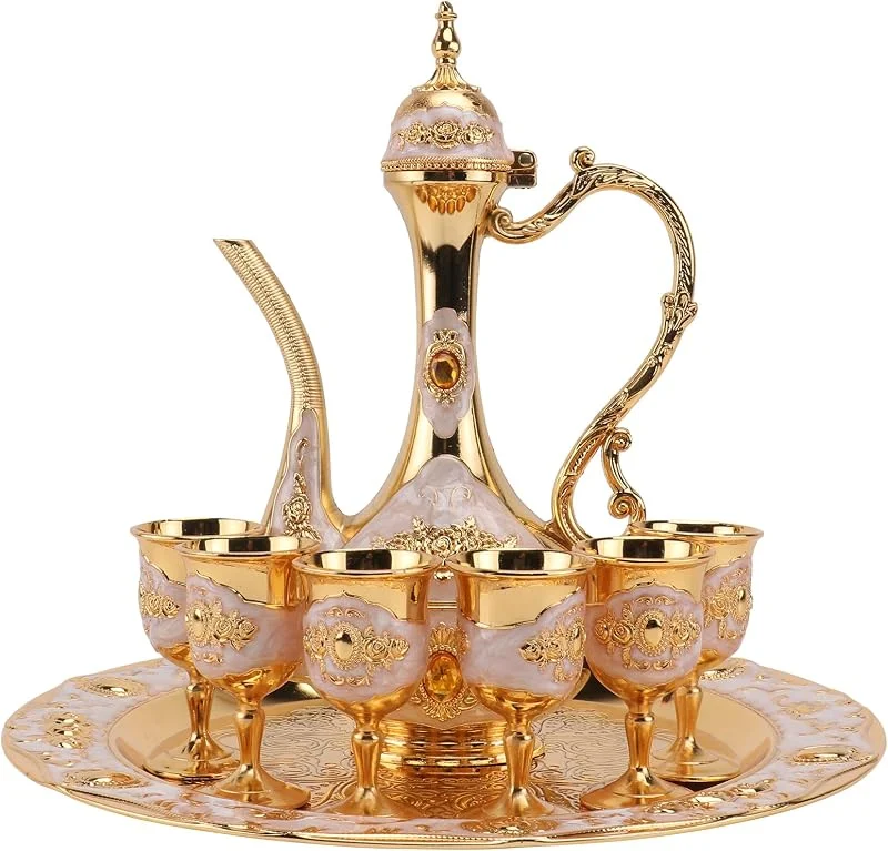 Besuche den PRETYZOOM-Store PRETYZOOM 1 Set Metall Wein Trinkbecher Flachmann Set Handmade Vintage Russisch Stil Wein Dekanter und Gläser Set Europa Wein Likör Dekanter Home Decor für Hochzeit Geschenk — Küche & Haushalt